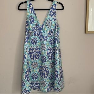 INC Blue Purple 100% Silk Tile Pattern Dress